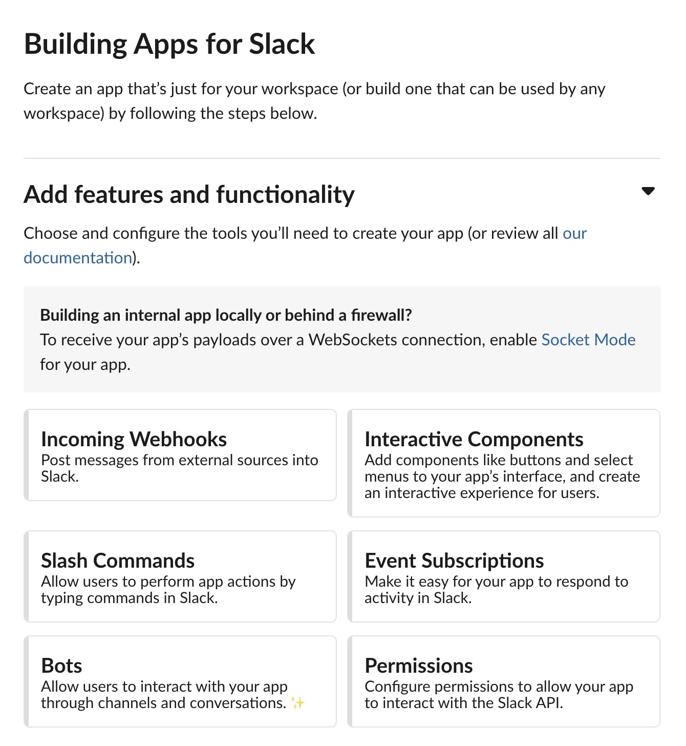 Screenshot of building apps for Slack