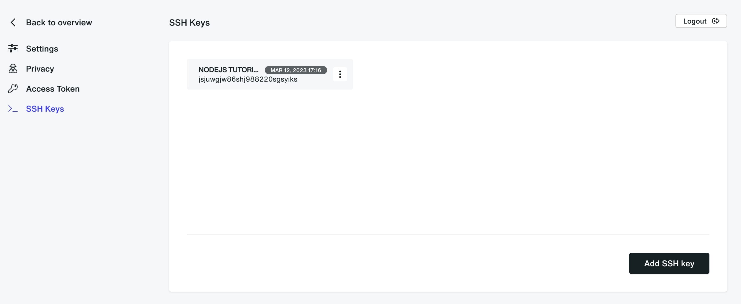 Divio control panel SSH keys