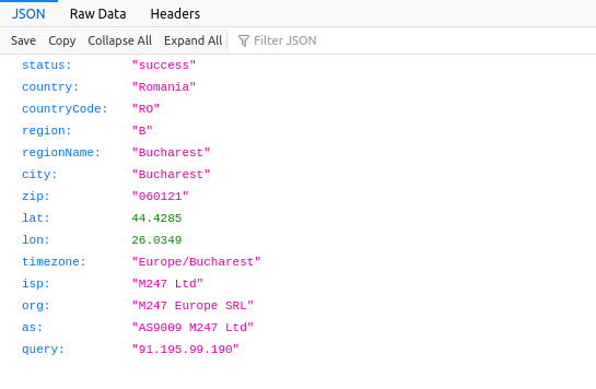 Geolocation JSON response